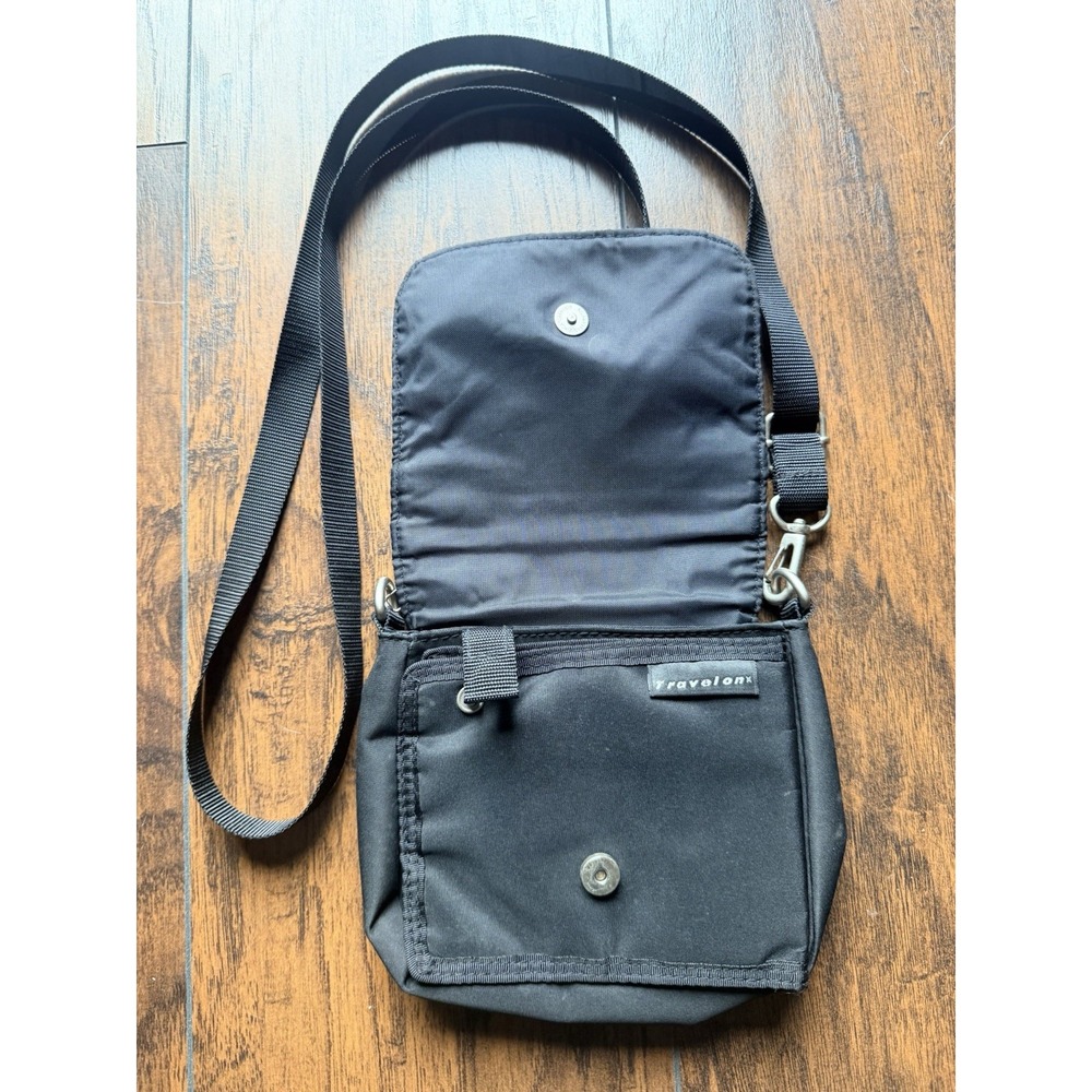 Travelon Crossbody Bag Organizer Small Black Travel Wallet Purse Utility RFID